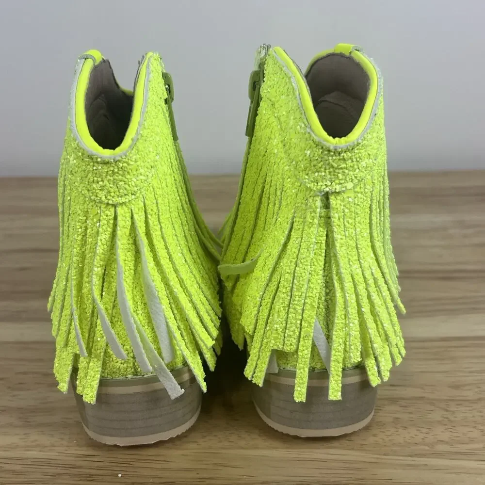 A Bear Co Girls Youth Size 12 Neon Yellow Sparkly Low Cut Cowgirl Boots NEW